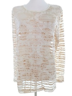 SIMPLE WISH Damen Bluse Gr. 44 Creme Langer Ärmel Streifen Runder Ausschnitt