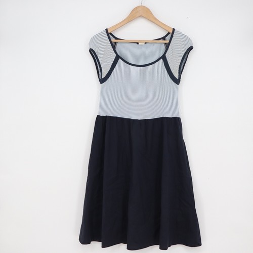 Theory Navy Blue Striped Colorblock Cap Sleeve Dress OS Made in USA