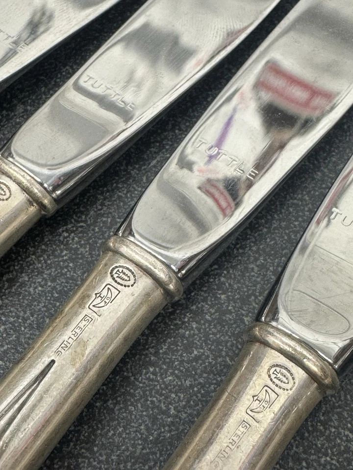 批量 8 件 Tuttle 纯银手柄黄油刀 6 英寸 Arden Crest — 第 4/4 张图片