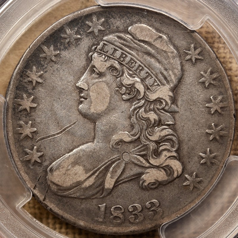 1833 O.115 R5 Capped Bust half dollar, PCGS VF det, very RARE DavidKahnRareCoins