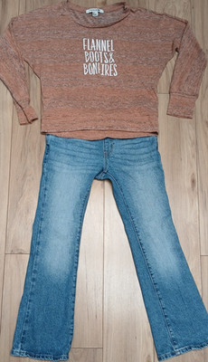 Forever 21 Girls Sweatshirt & Old Navy Boot-Cut Jeans Set S/P L (10-12)