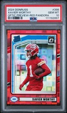 2024 Optic Donruss Xavier Worthy #398 Optic Preview Red Pandora PSA 10