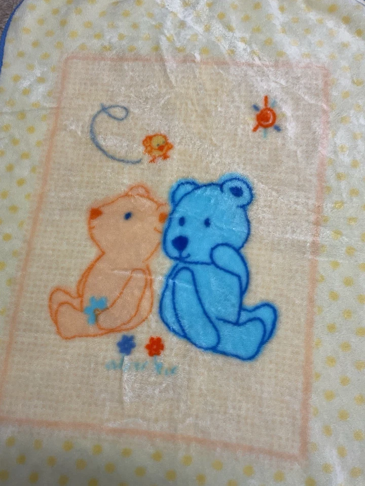 VTG Child of Mine Yellow Blue Teddy 2 Bear Bird Sun Plush Throw Baby Blanket - Image 2 of 4