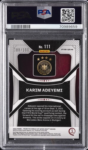 2022 PANINI PRIZM WORLD CUP QATAR RED PRIZM #111 KARIM ADEYEMI 88/399 PSA 9 - Picture 2 of 2