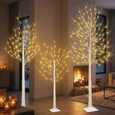 3Pack Lighted Birch Tree with 144 Warm White Lights, 8 Modes Prelit White Art...