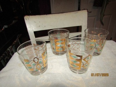 Vintage Libbey Peacock MCM Barware Glass Highball Cocktail Glasses 3.25'' 4