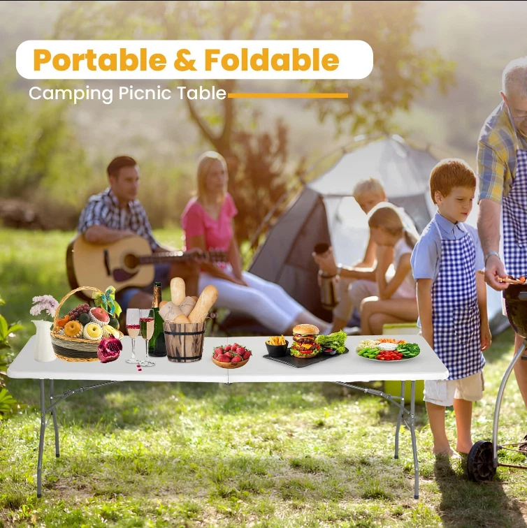 Nueva mesa plegable de 6 pies | Mesa de picnic y fiesta portátil de plástico con asa | Blanca Foto 4 de 4