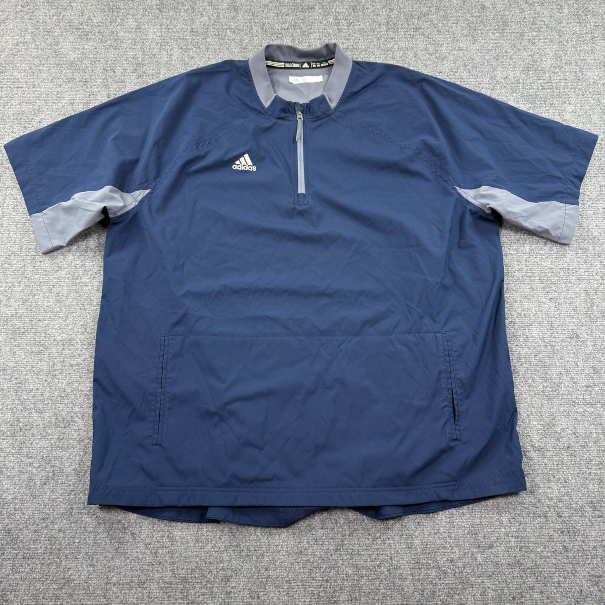 Adidas Pullover Windshirt 2XL Navy Blue Short Sleeve 1/4 Zip 6784A