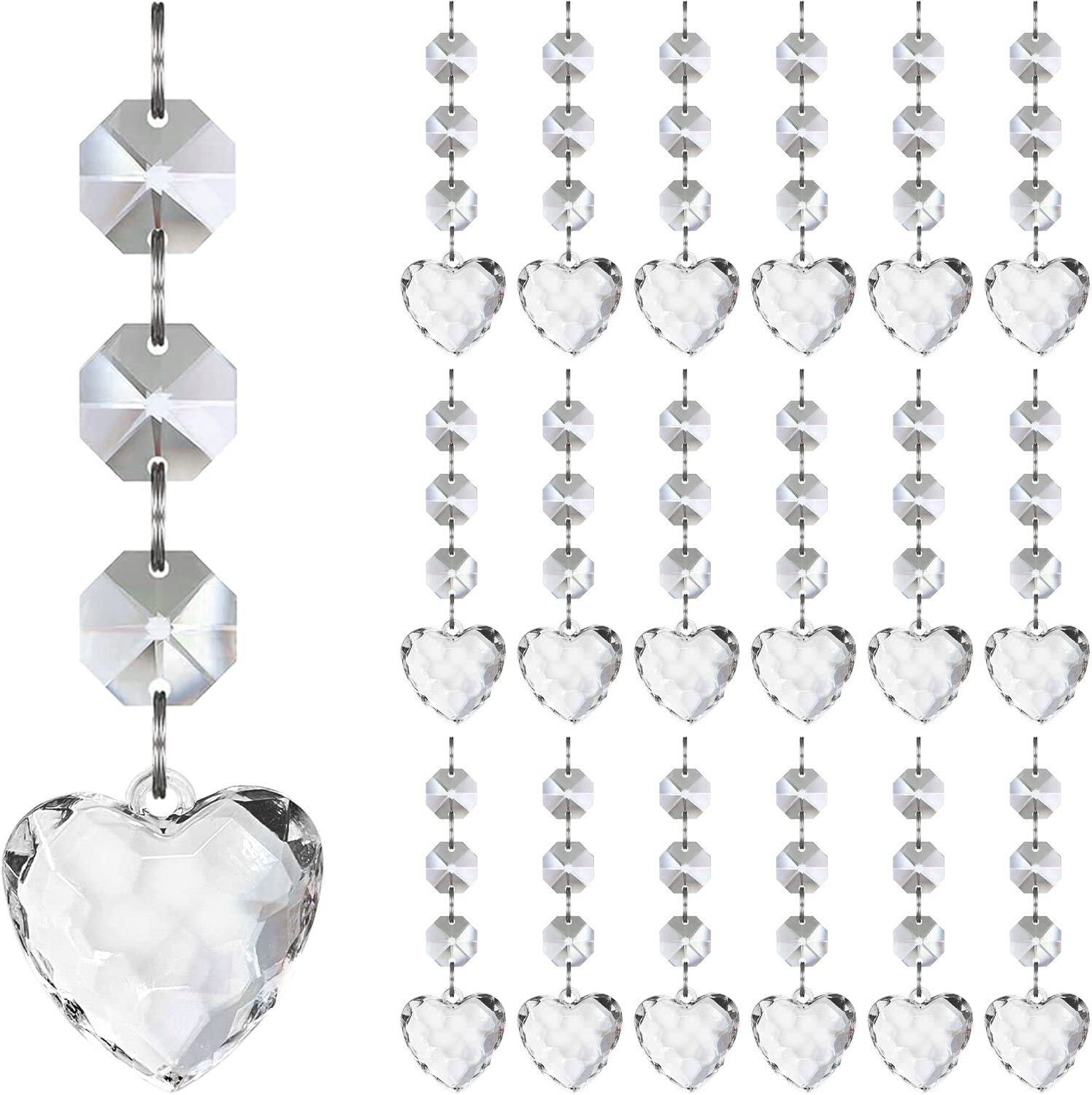 30Pk Crystal Heart Ornaments for Christmas Tree Decorations, Acrylic Hanging Cry