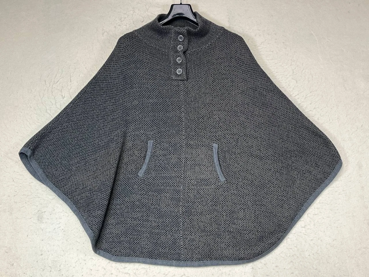 Halogen Womens One Size Gray Mock Neck Open Poncho Kangaroo Pouch Sweater