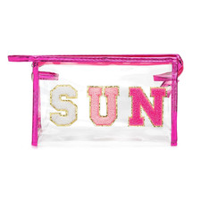 Preppy Patch SUN Varsity Letter Cosmetic Toiletry Bag Transparent PVC Zipper Mak