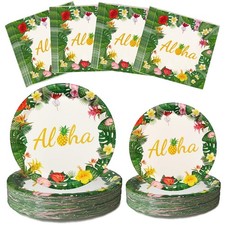 150 Pcs Tropical Luau Party Supplies Set Hawaiian Napkins Plates Disposable T...