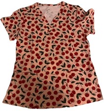 Print By Maevn Women's V-Neck Scrub Uniform Top Small SM 1767 Cherry Pink Nurse