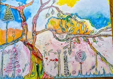 Message Art Of Abstract Tree On Mixed Media Paper 8.5 x 12 Inches Signed OOAK