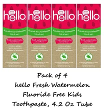 Hello Fresh Watermelon Fluoride Free Kids Toothpaste 4 Pack 4.2 Oz