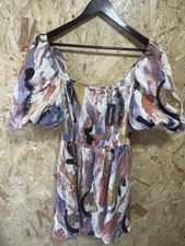 PrettyLittleThing Multi Abstract Print Puff Sleeve Shift Dress UK 10 BNWT Summer