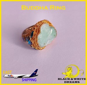 Authentic "BUDDHA" ORIGINAL VINTAGE RING Gold Plated Silver Beautiful Stone and Enamel