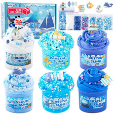 6-Pack Blue Slime Kit for Kids, Butter Cloud Squishy Large, 6 Pack Ocean