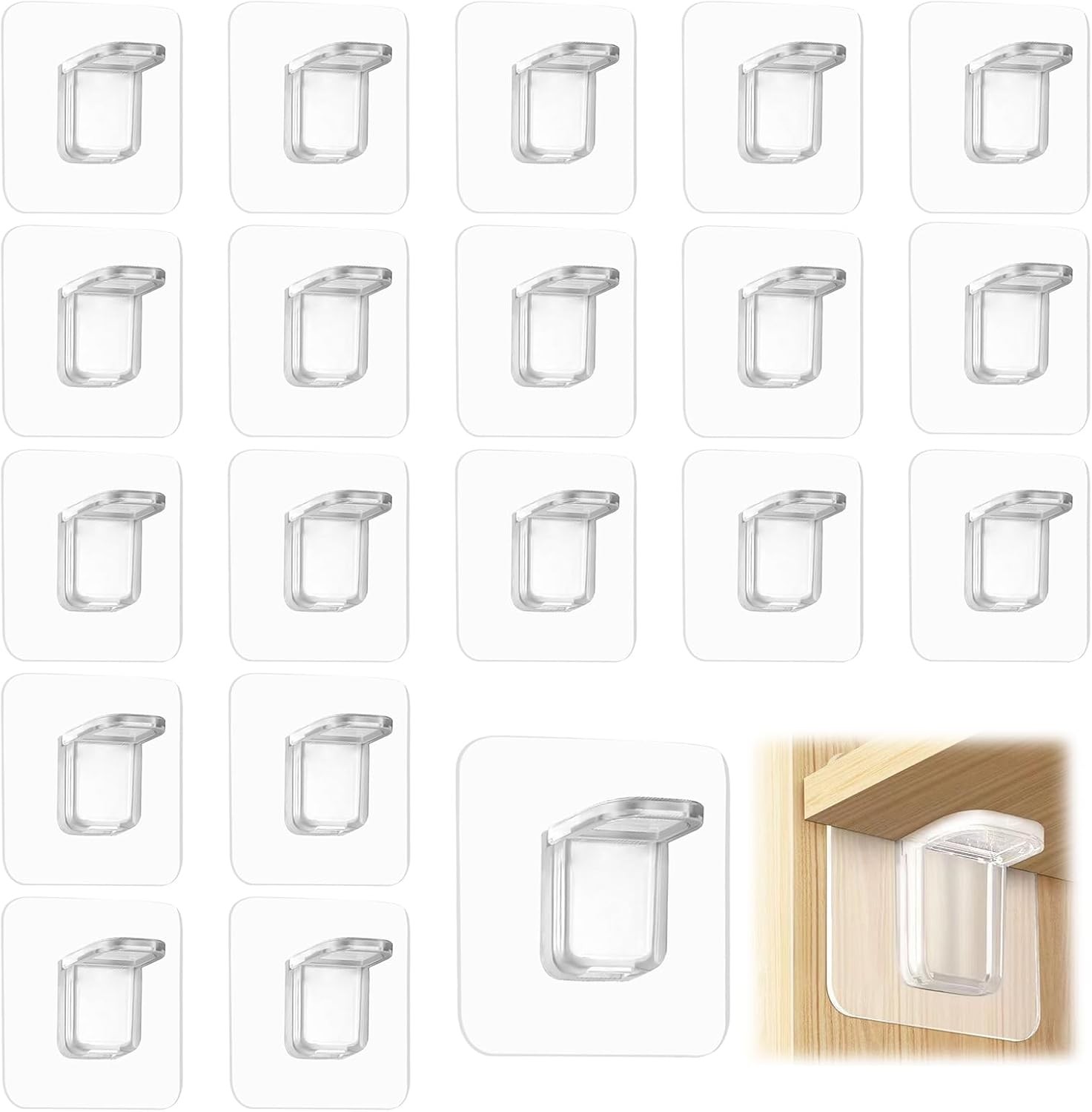 20 PCS Adhesive Shelf Bracket, Shelf Support Pegs No-Drill, L-Shaped Shelf Hold