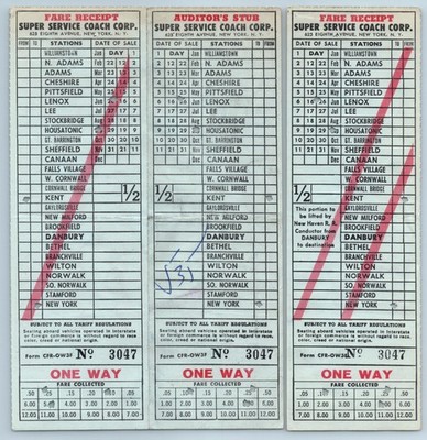 Super Service Coach Corp c1950s New Haven RR Joint Train Bus Fare Receipt NY CT