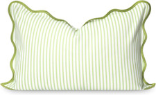 Coastal Patio Indoor Outdoor Scalloped Lumbar Pillow Cover Only, 12"X20" Water R