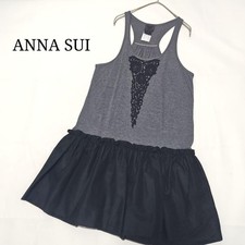 Anna Sui Sleeveless Lace Embroidery Tulle Peplum Dress Japan