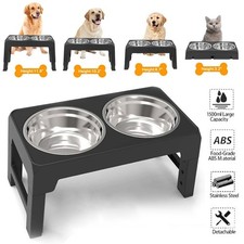 Elevated Dog Bowl Pet Feeder Stainless Steel Raised Food Water Stand w/ 2 Bowls