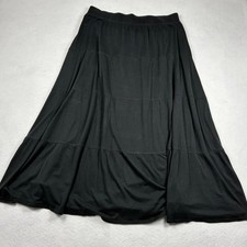 Eileen Fisher Capsule Wardrobe Black Silk Cotton Blend Tiered Maxi Skirt Medium