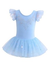 Girls Ballet Leotard with Tutu Skirt Ruffle Sleeve Ballerina 8-10 Years Blue