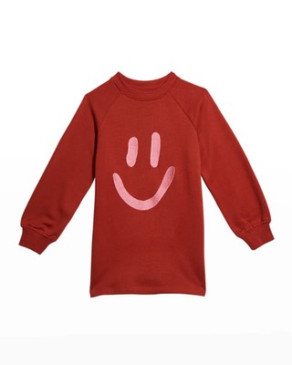 Molo L8605 Girl's Red Ochre Carola Embroidered Happy Face Dress Size 122/128
