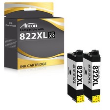 2 Pack 822XL T822XL Ink Cartridge Black For Epson WorkForce Pro WF-3820 WF-4820