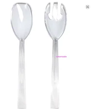 6 Set Clear Hard Plastic 9.5" Two-Piece Serving Utensil Forks Spoons