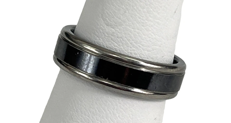 Anillo de boda Scott Kay titanio para hombre con incrustación negra ajuste cómodo talla [Añadir tamaño Foto 2 de 4