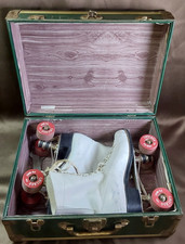 Vintage Chicago Roller Skate Co. Size 9 White Skates In Case