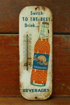 Vintage 1940s/1950s Orange Crest Soda Pop Metal Advertising Thermometer Sign