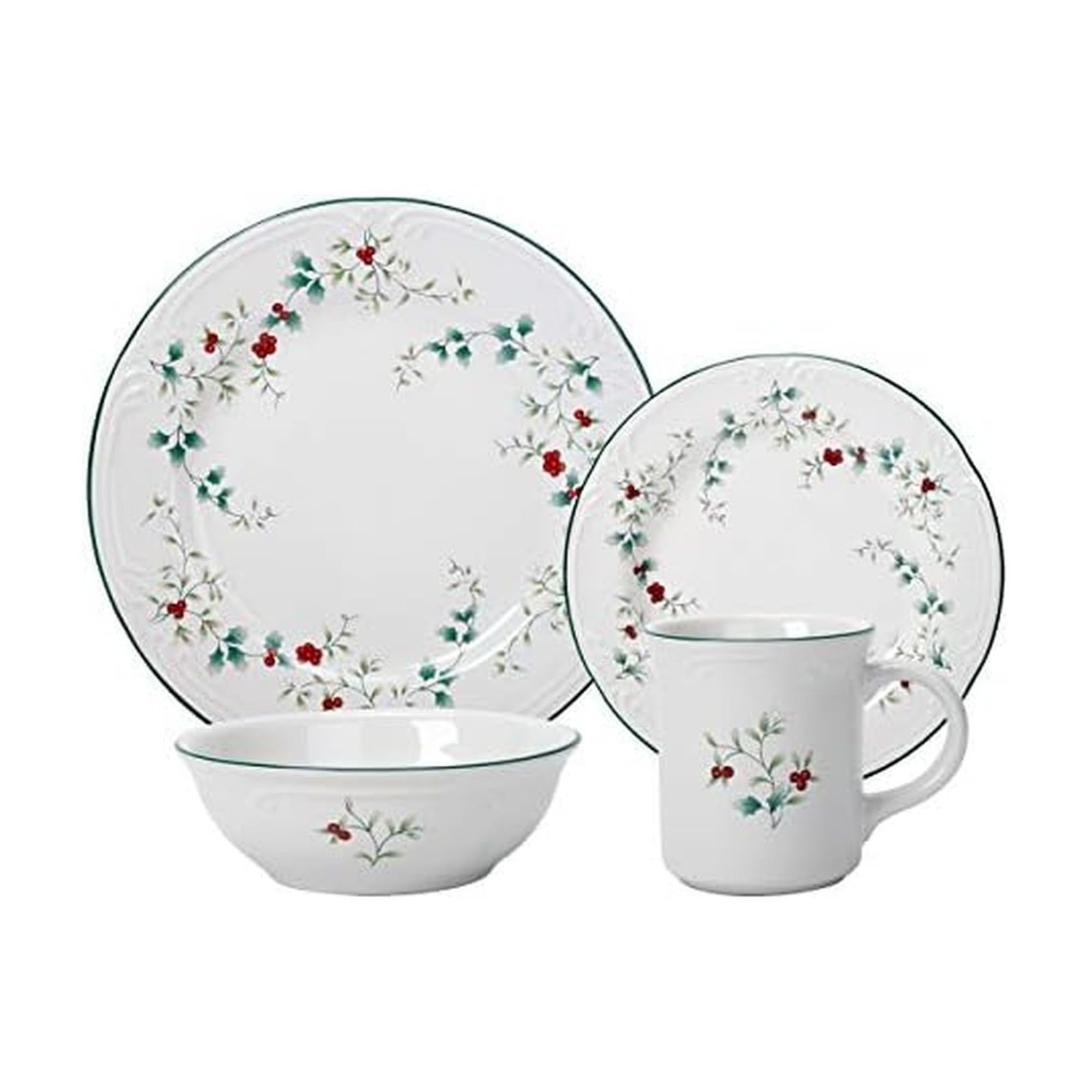 5072007 Winterberry Holiday 16 Piece Dinnerware Set, Service