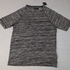 Pull&Bear Men Melange Knit Shirt Black Gray Short Sleeve Crew Neck Outdoor Tee
