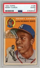 Hank Aaron 1954 Topps Baseball Rookie Card #128 PSA 2. rookie card picture