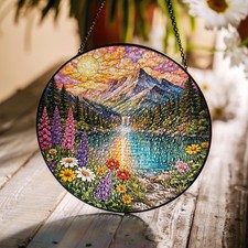 Mountain Wildflower Stained Glass, Window Hanging Nature Art Gift for
