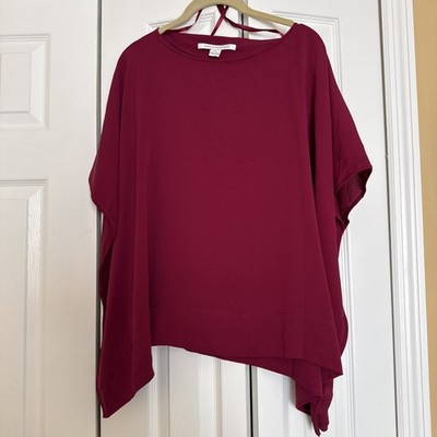Diane Von Furstenberg Burgundy Hanky Dolman Sleeves 100%Sllk Top Blouse Size P/S