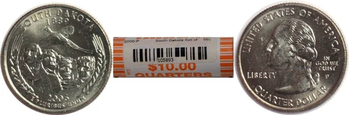 2006 P South Dakota $10 Dollar Face Statehood Quarter Original Bank Wrap Roll