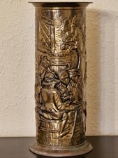 English Vintage Embossed Brass Umbrella Stand Or Cane Holder.