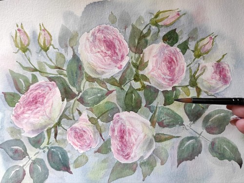 Original Artwork Modern Painting Flowers PINK ROSE Landscape Floral Garden ArtA4 - Picture 6 of 11