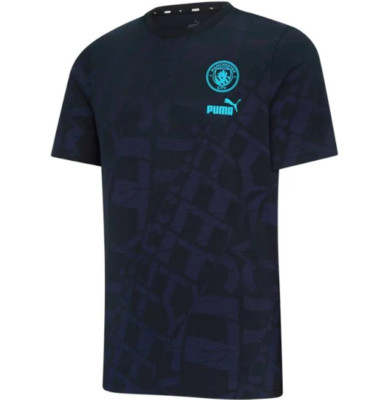 Puma Manchester CIty 2022 -23 ftblCore AOP Tee Shirt- Dark Navy/Hero Blue