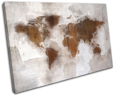 Abstract World Map Wood Maps Flags SINGLE Leinwand Wand Kunst Bild drucken