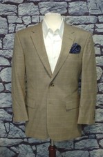 Jos A Bank Men's Fall Brown Gray Check Silk Wool Sport Coat Blazer 42R 42 R
