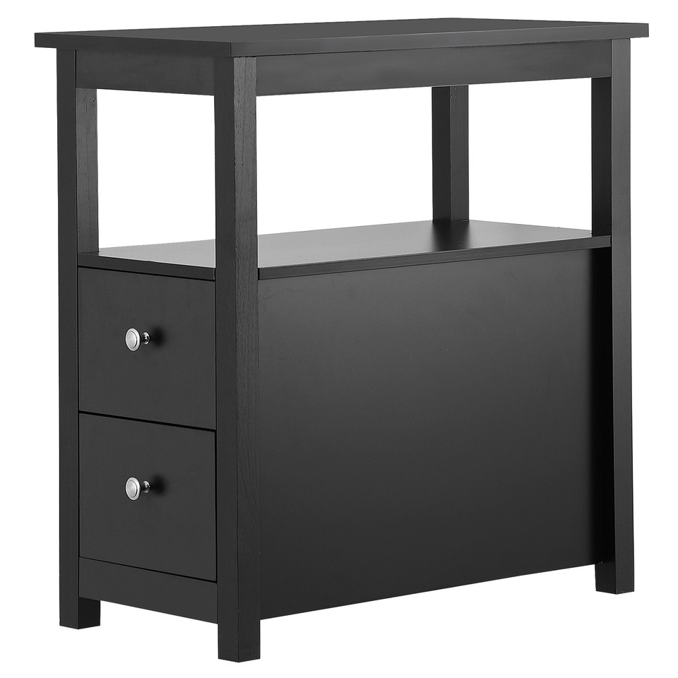 Narrow End Table Set of 2 Side Table with Drawer and Open Shelf Sofa ...