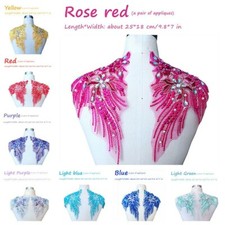 Embroidered Floral Applique Beaded Sequin Patch Trim Shiny for Dress Costume