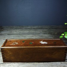 Collectible old chinese rosewood inlaid color shell rabbit pattern drawing box