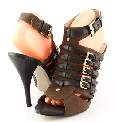 $200 JOAN&DAVID ORALIS Dark Brown Buckled Nubuck Designer Strappy Sandals 7.5